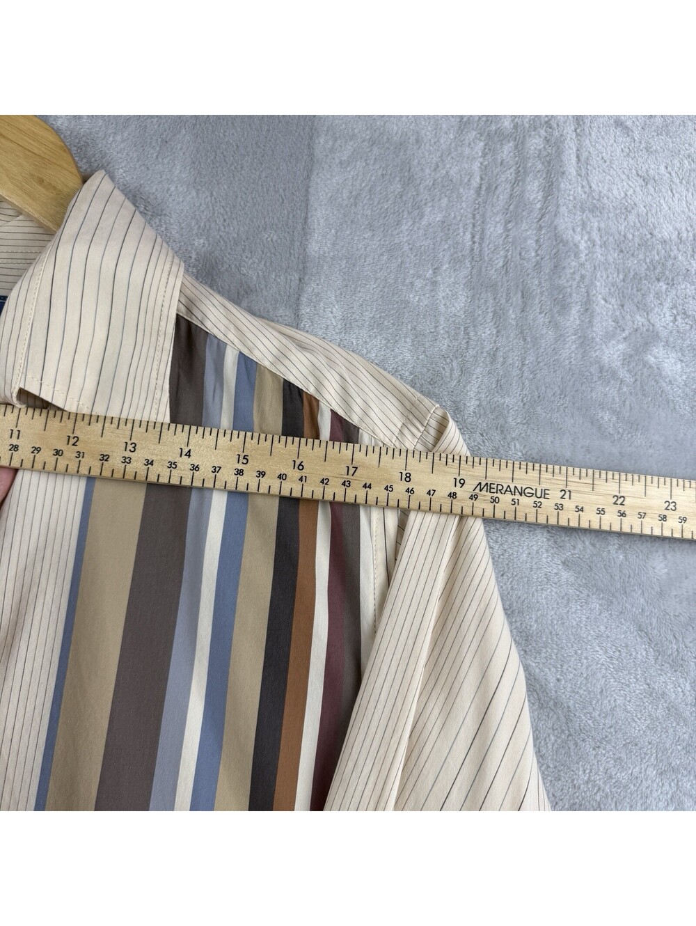 Faconnable Shirt Men M Beige Vertical Stripe Long Sleeve Button Up Causal Preppy - Picture 5 of 11